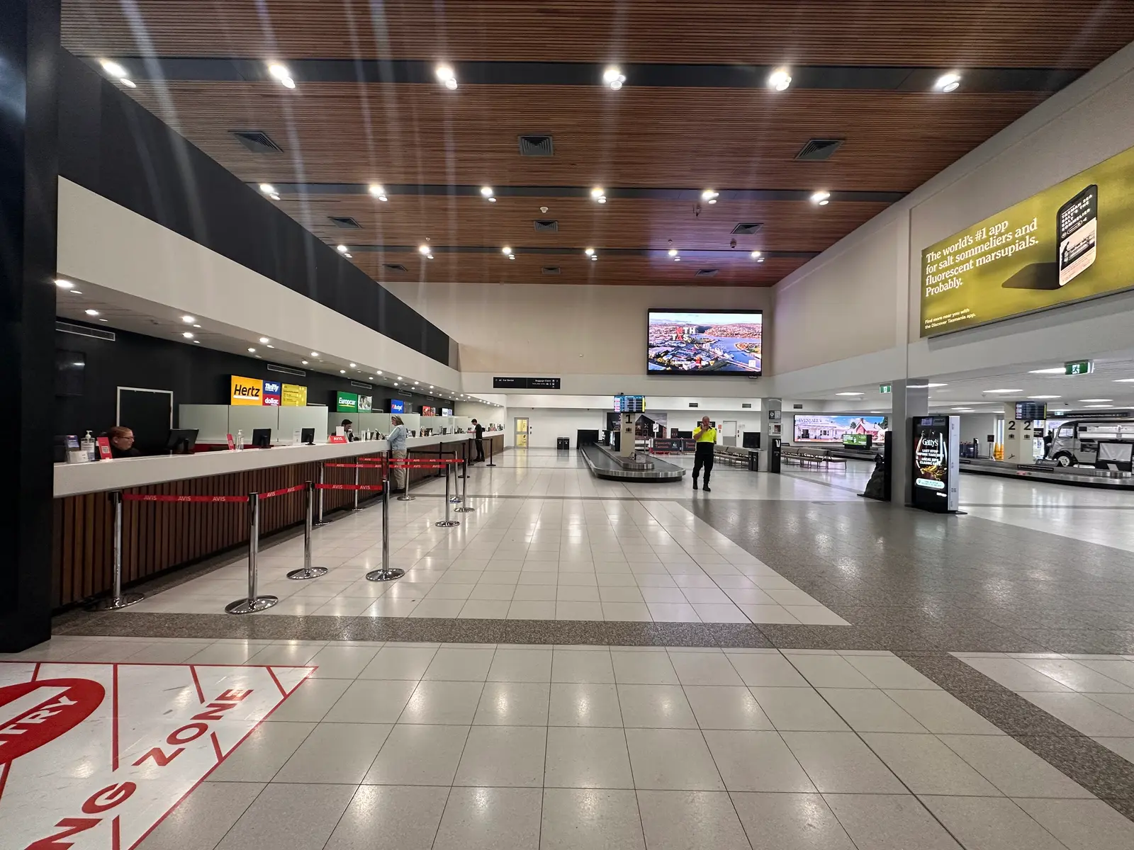 Arrivals baggage hall and rental car desks at Launceston Airport, Tasmania