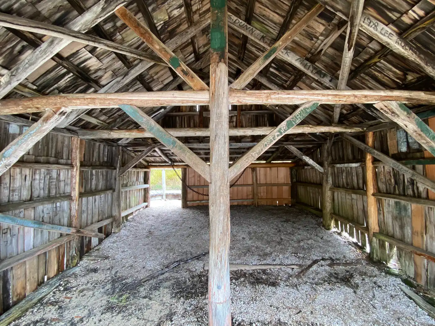 Inside the historic Waldheim Chalet timber interior