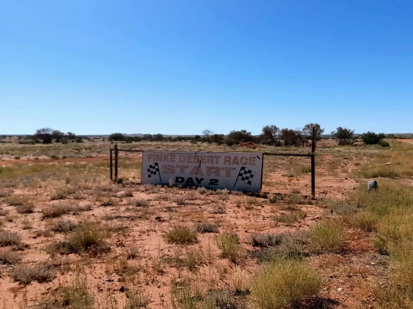 Finke Desert Race Day 2 sign in the outback
